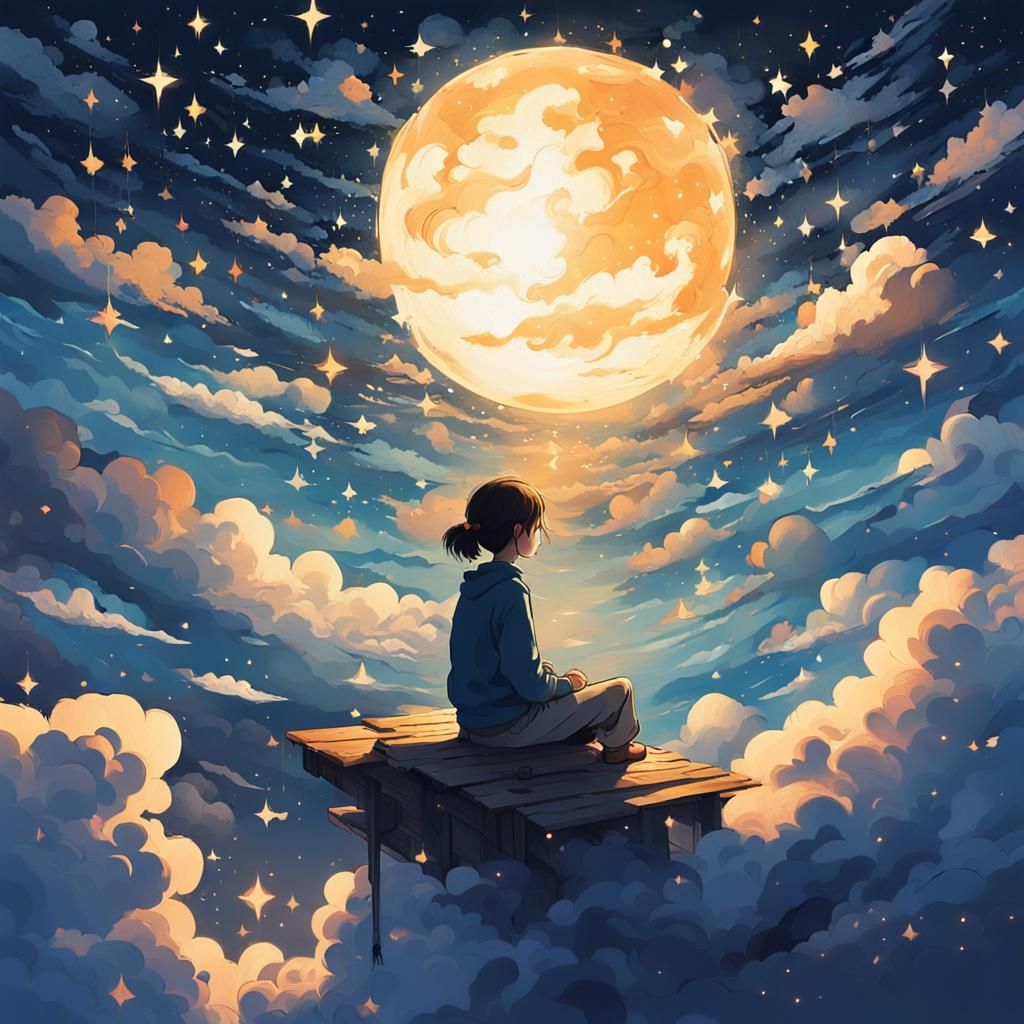 Girl Paints Night Sky in Impressionist Style