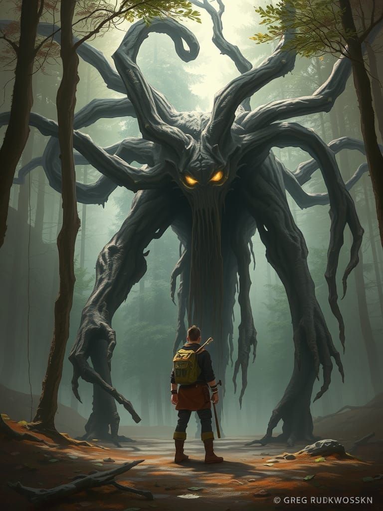 Adventurer Confronts Ancient Forest Spirit