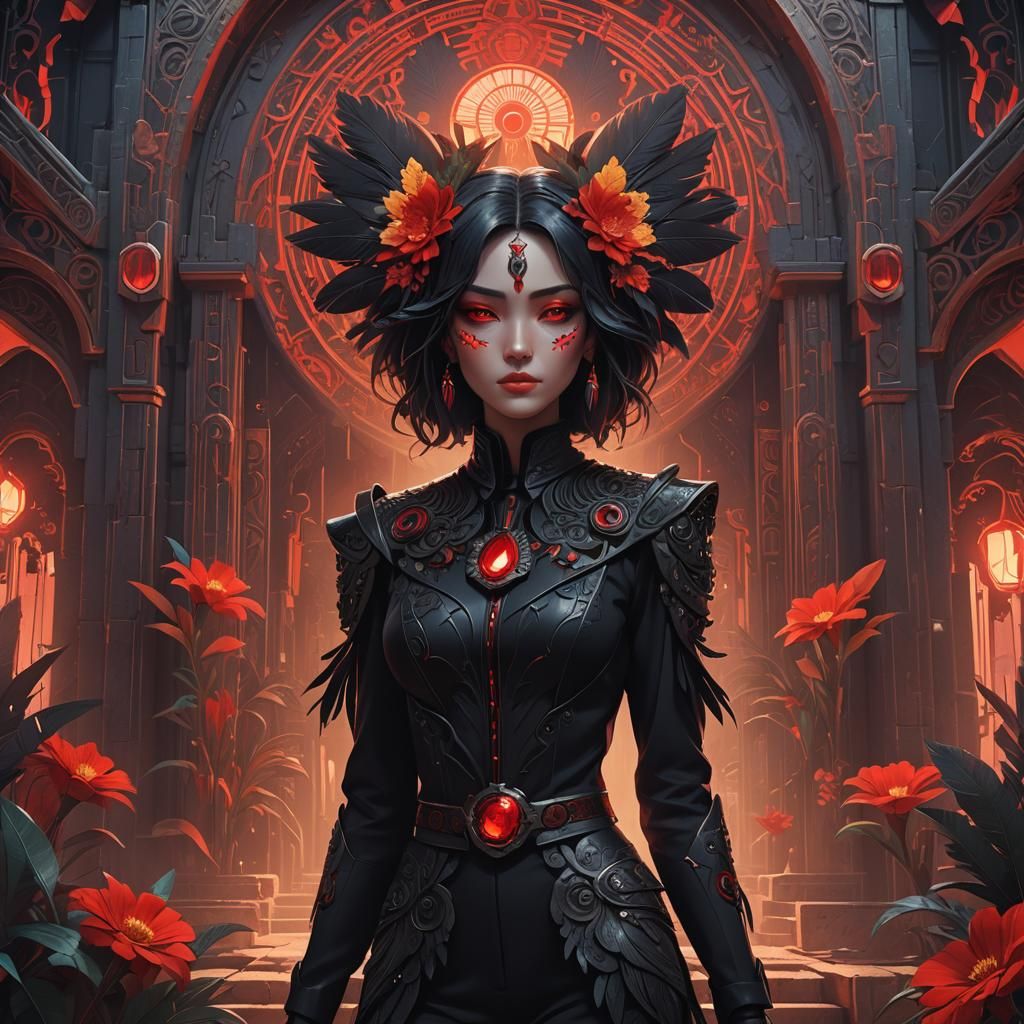 Mysterious Woman in Mesoamerican Setting, Anime Art