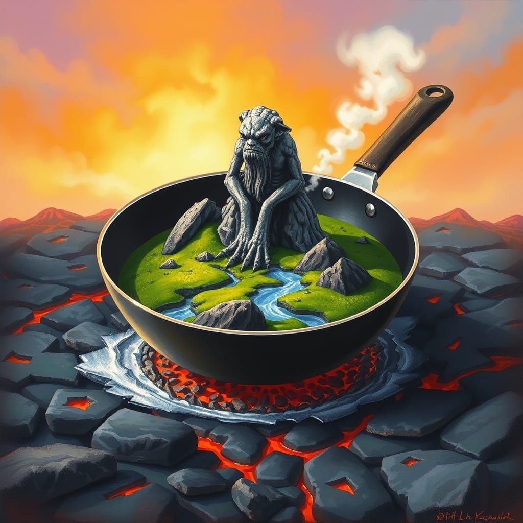 Gargoyle Landscape in Frying Pan, Spray Paint Art