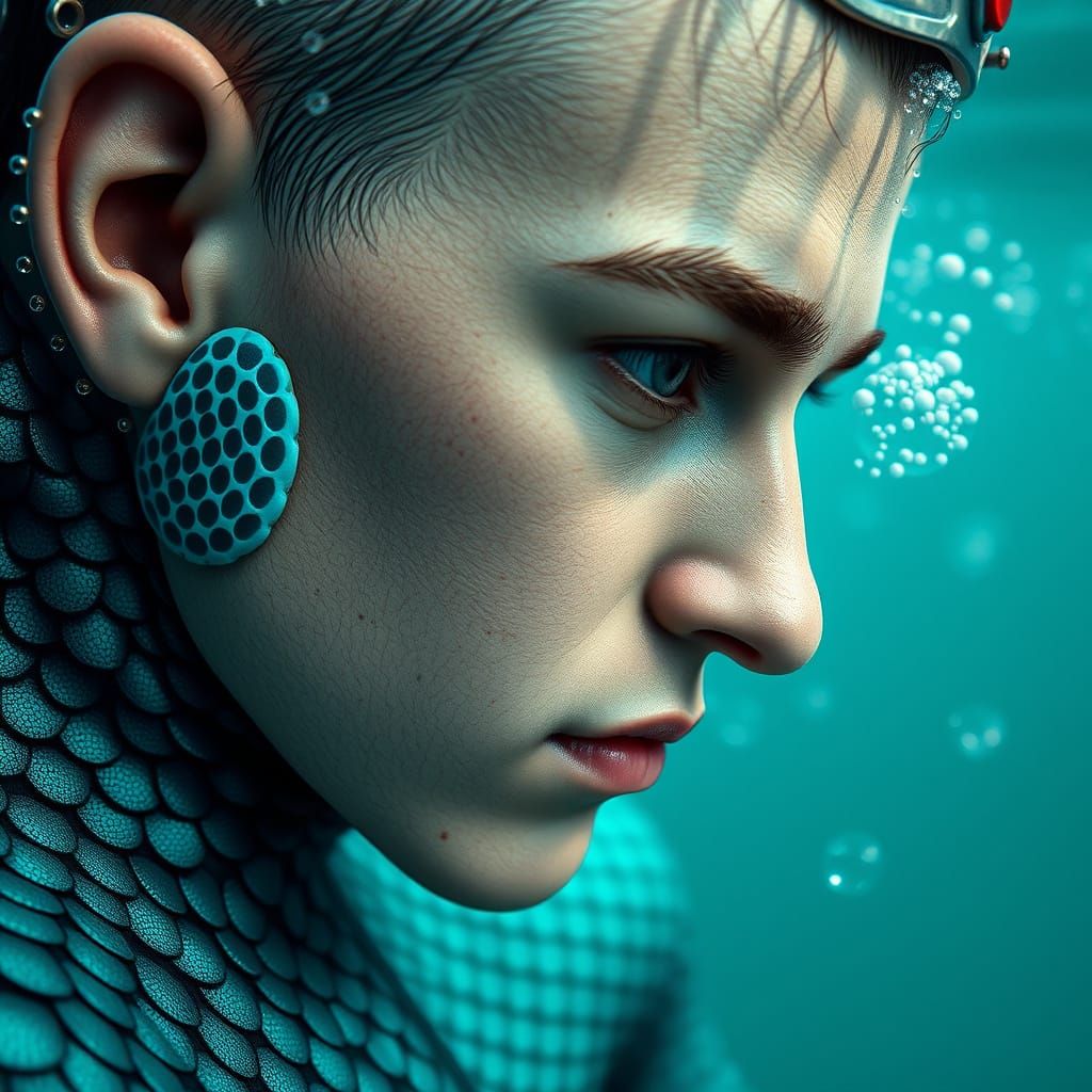 Detailed Portrait of Human with Gills in Ornate Style