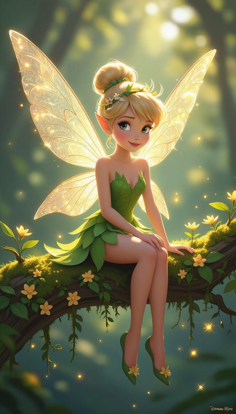 Tinkerbell in a Sunlit Forest as 3D Art