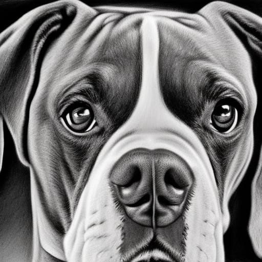 Hyperdetailed Charcoal Drawing of a Boxer Dog