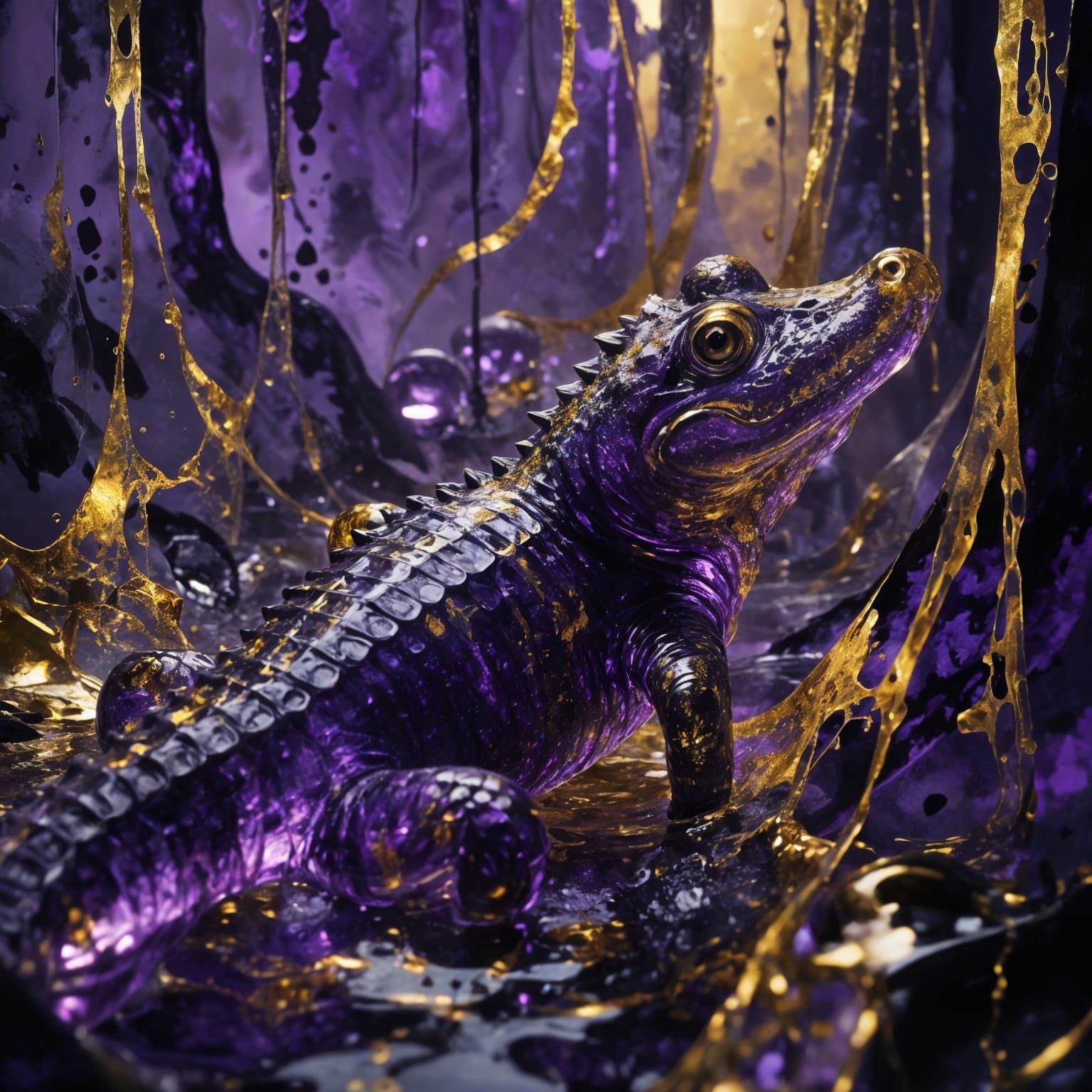 Glass Alligator in Two-Point Perspective with Gold Vertical ...