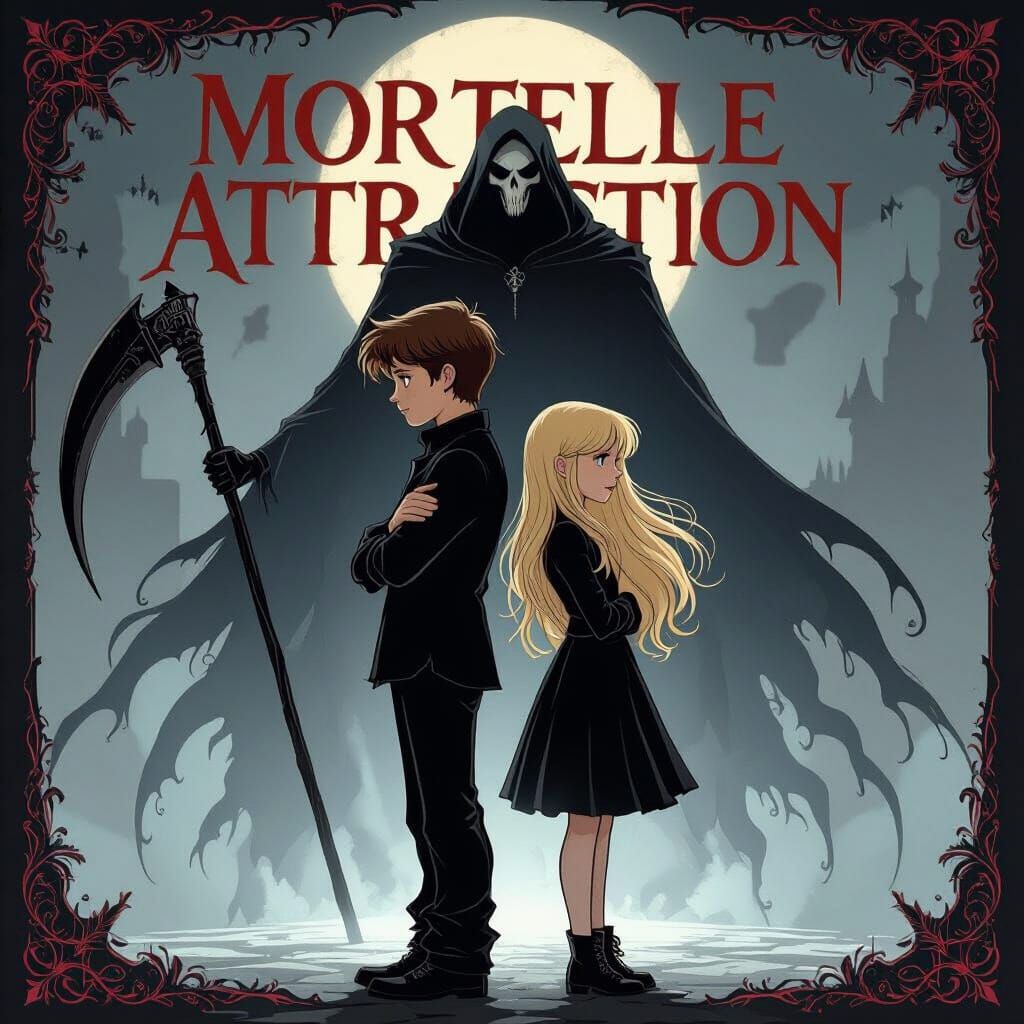 Ominous Gothic Scene with Death in Burtonesque Style