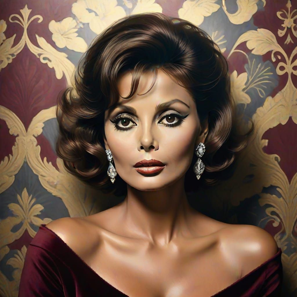 Sophisticated Sofia Loren in a Vintage Hollywood Glamour Pos...