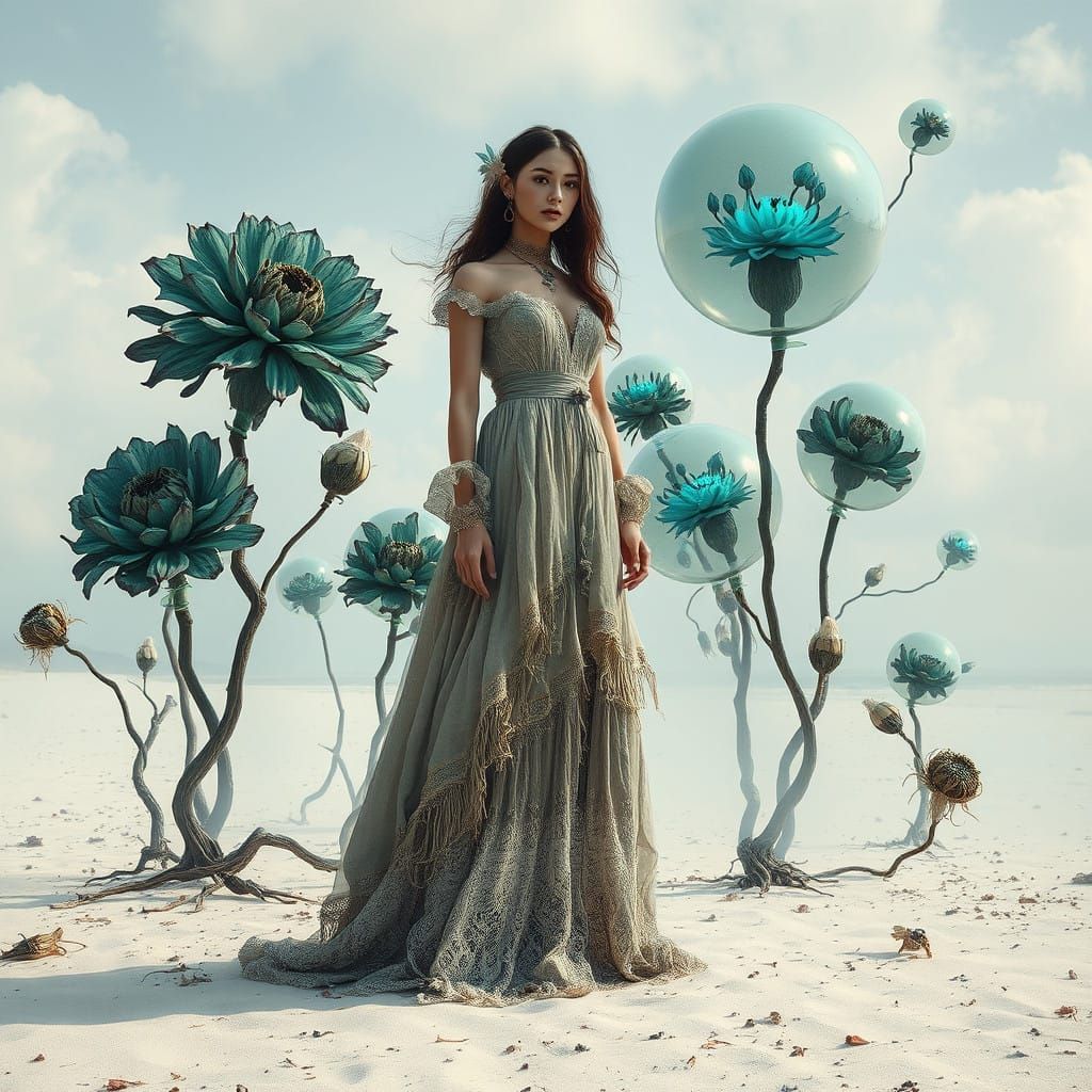 Ethereal Gothic Bohemian Goddess on a Deserted Beach