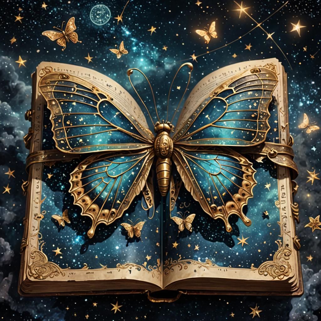 Astral Gemini Butterflies on Ancient Star Tome