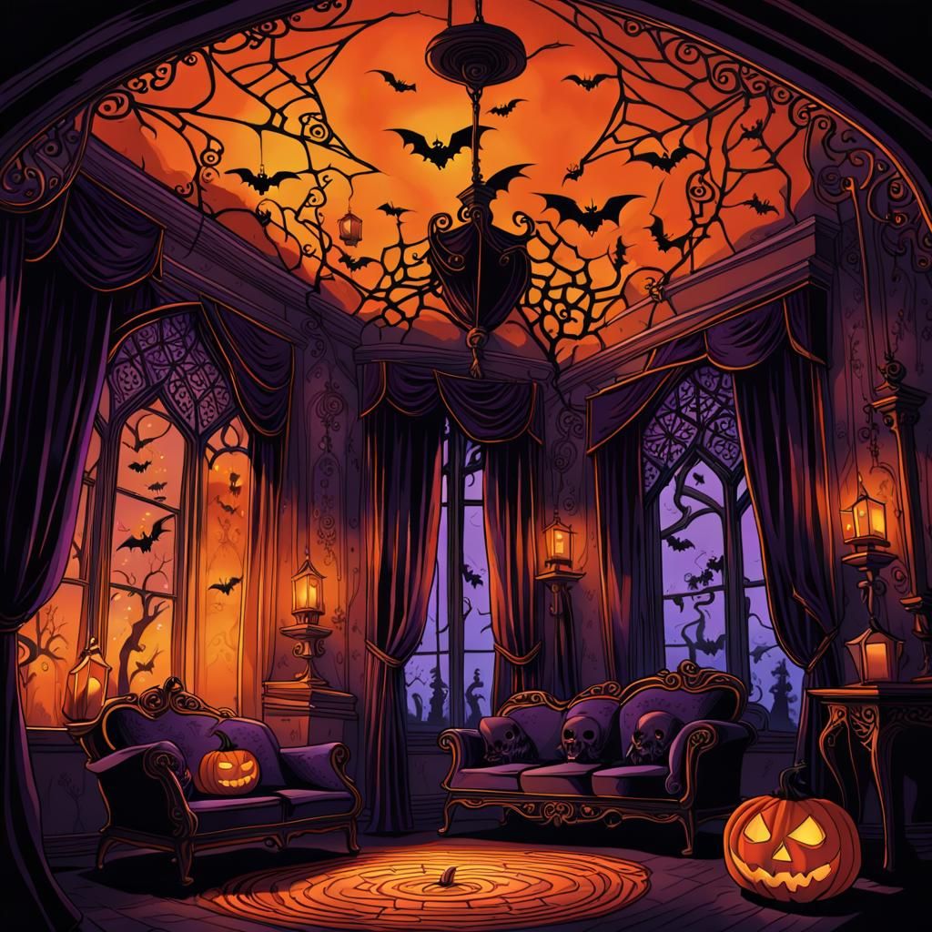 Gothic Halloween Apartment in Dark Fantasy Style