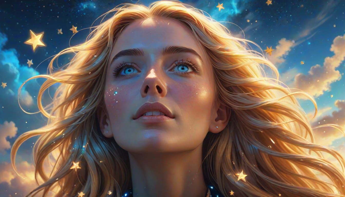 Golden Haired Woman with Stars in Hair, Digital Art