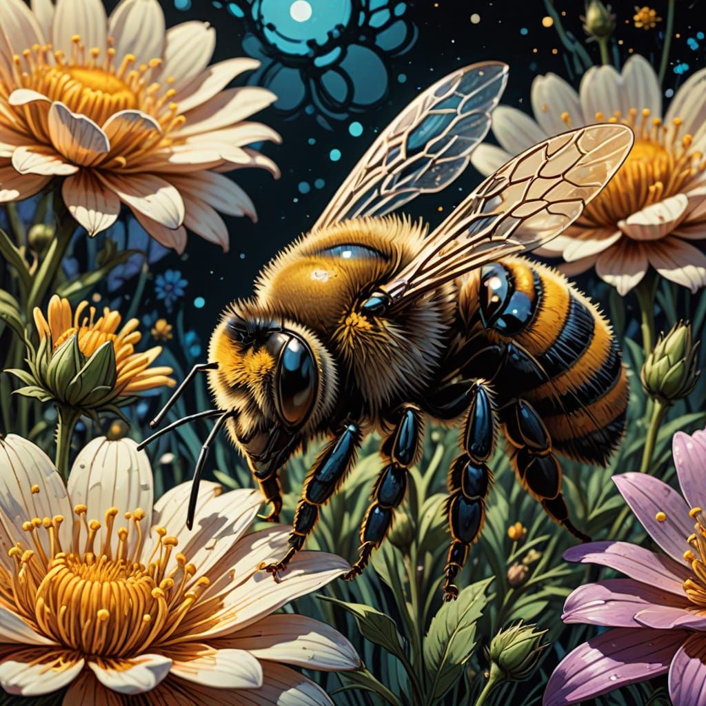 Sleeping Bee on Flower, Comic Book Art