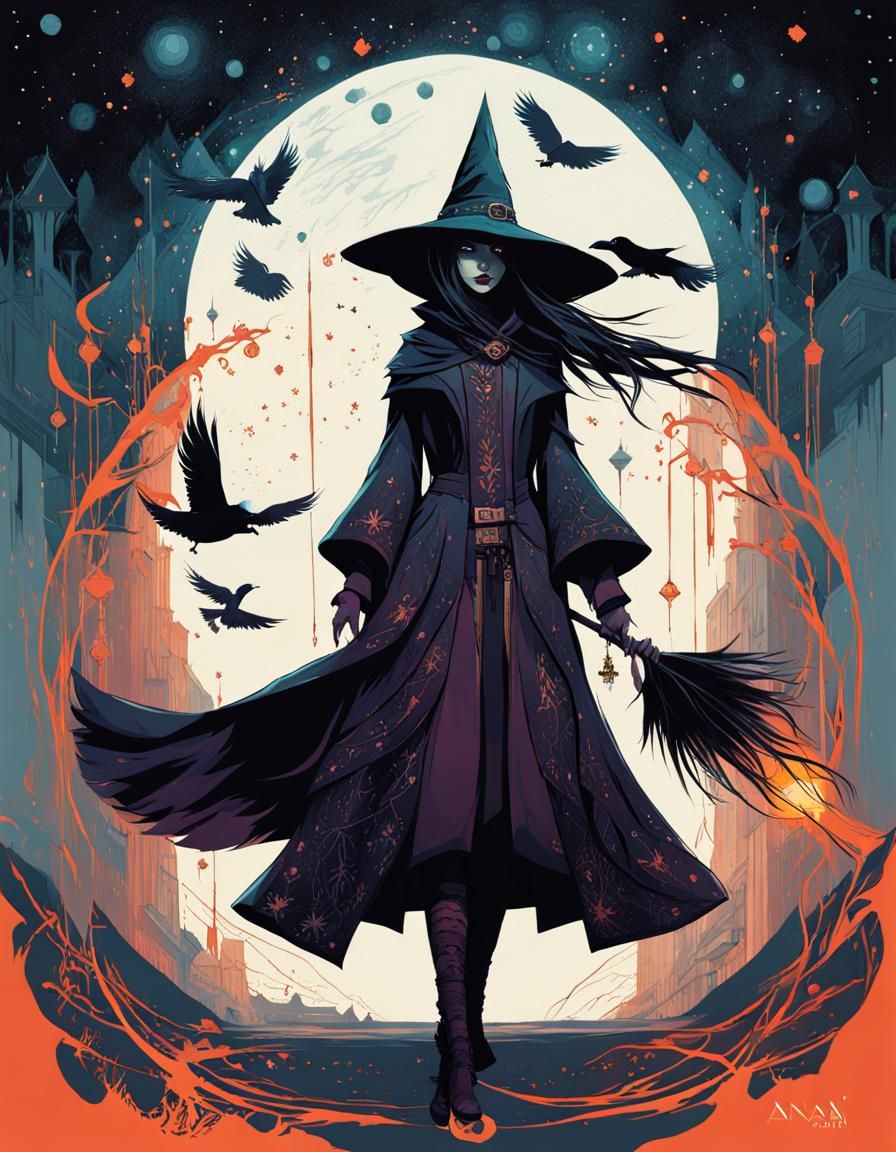 Galactic Kenku Witch in Dark Alley, Digital Art