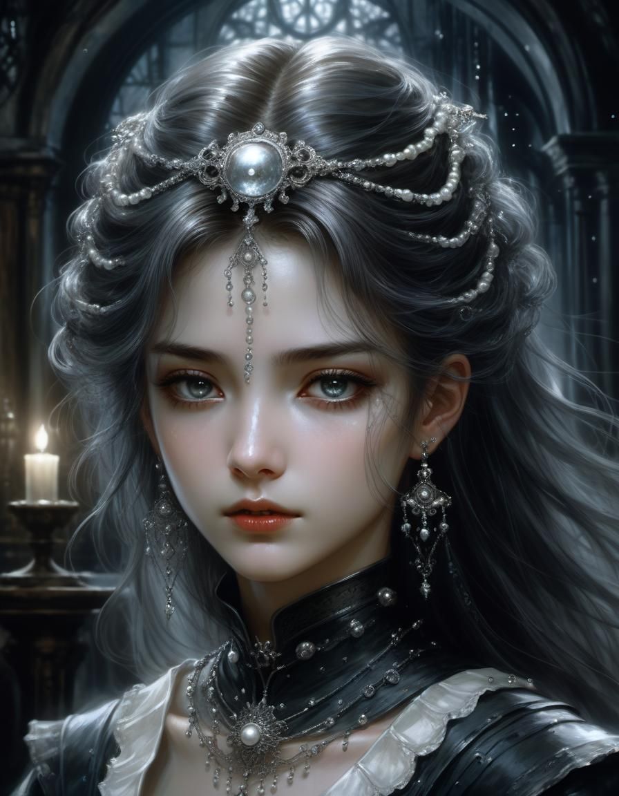 Dark Academia Student Portrait: Digital Fantasy Illustration