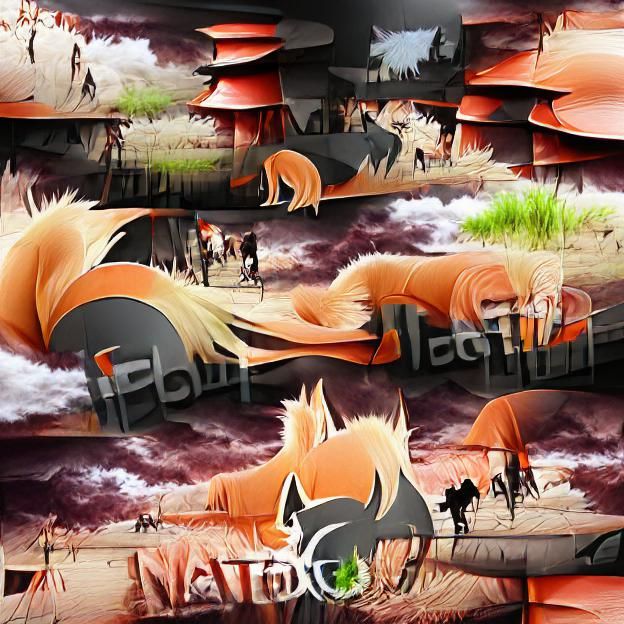 Nine-Tailed Fox Anime Digital Illustration
