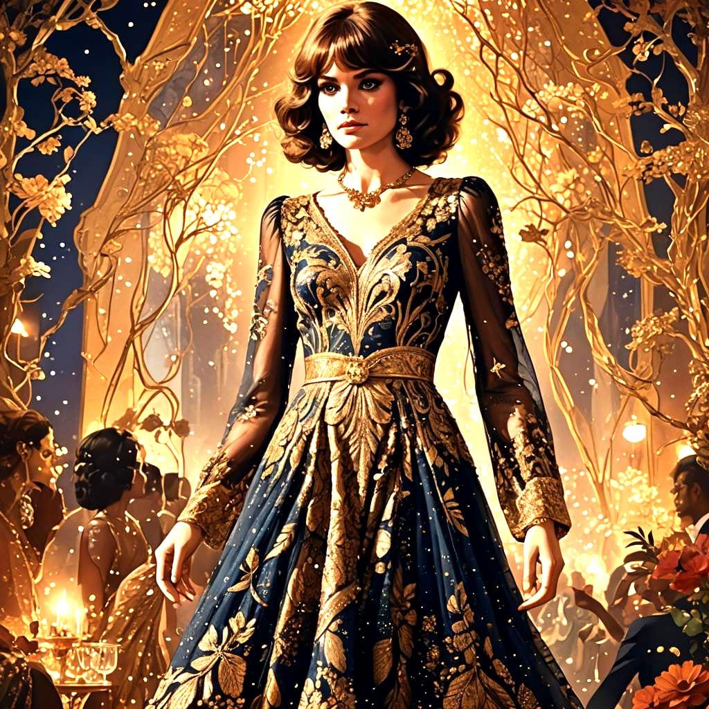 Stunning 1970s Party Dress: Detailed Matte Painting