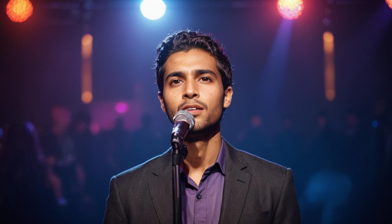 Captivating Singer Performing on Stage in Neon Lights