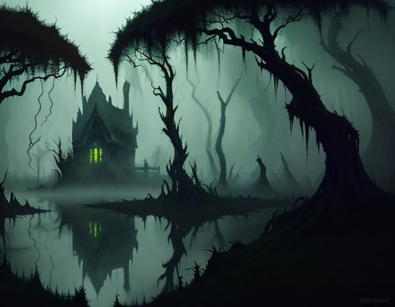 Menacing Bullywug in Murky Swamp, Dark Fantasy Art