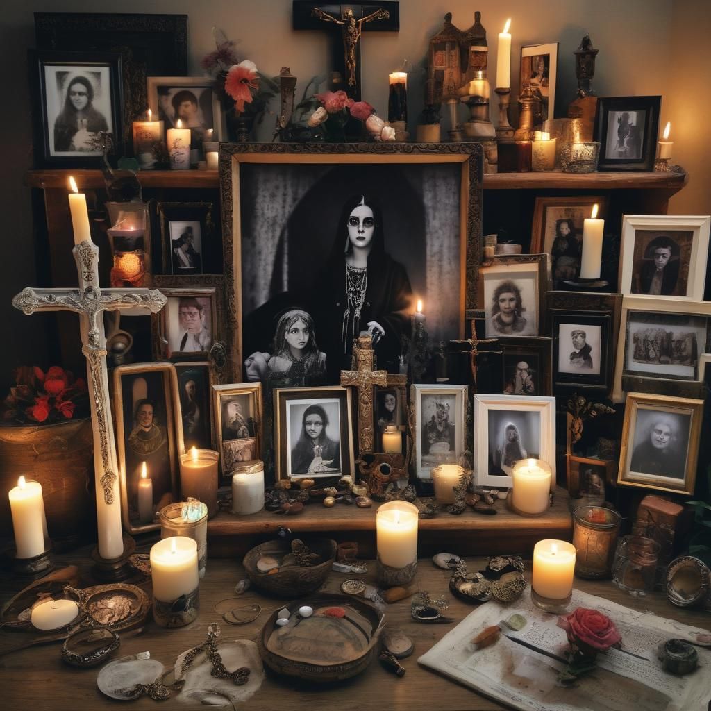 Memorial Altar with Candles and Photos