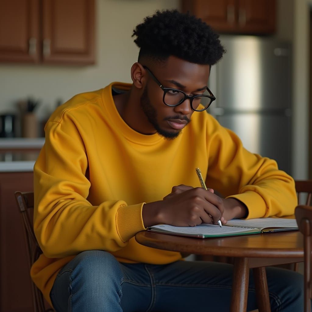 Young Man Studying: Hyperrealistic Digital Art Portrait