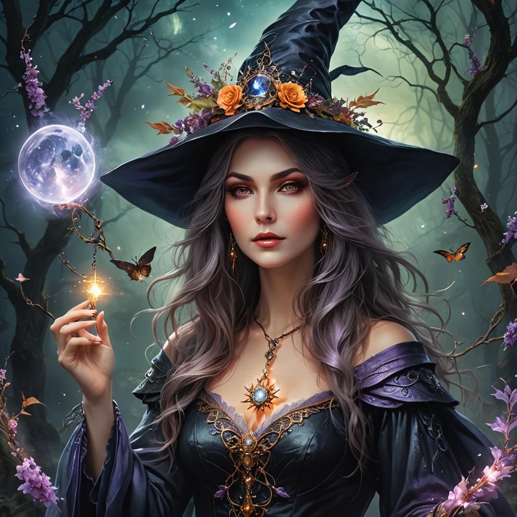 Magical Witch Woman in Ethereal Fantasy