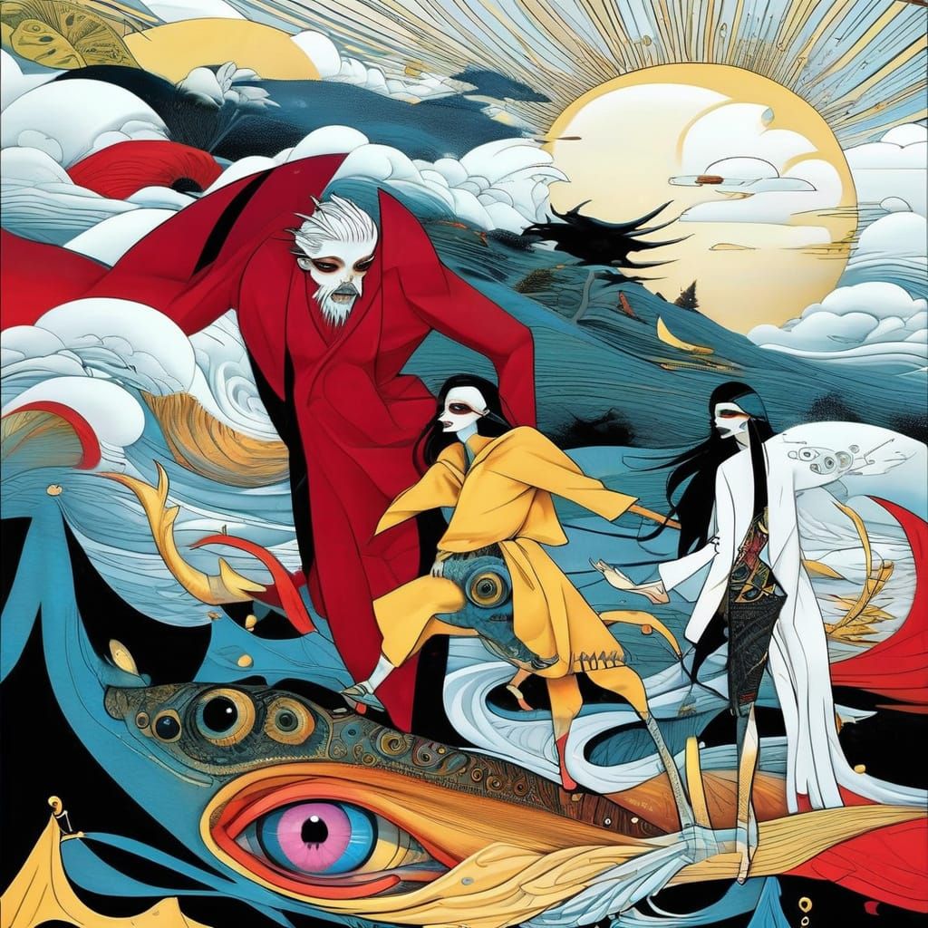 Surreal Androgynes Dancing in Optical Digital Art