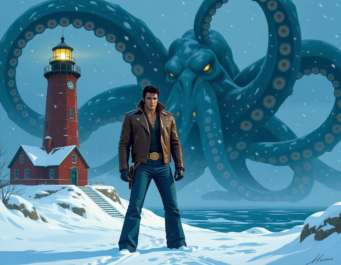 Elvis Confronts the Kraken in Winter