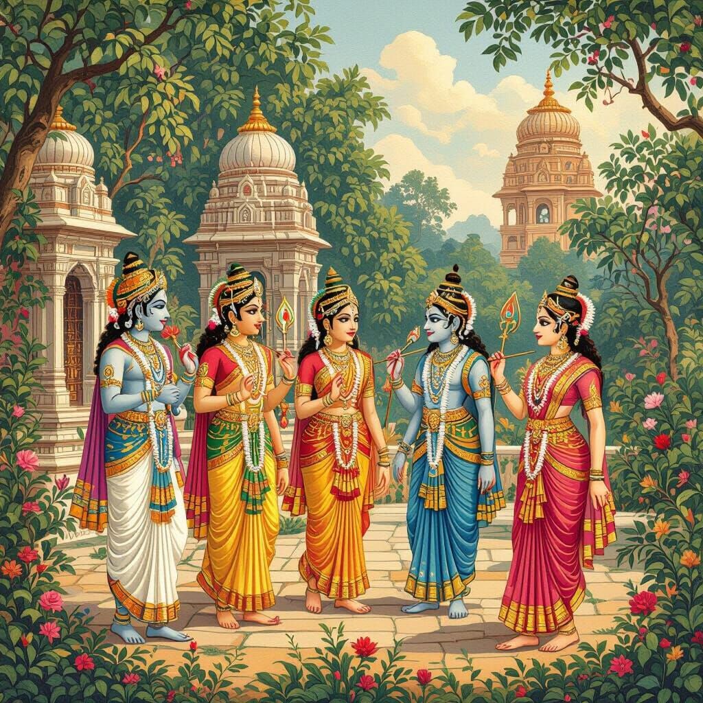 Mahabharata Scene in Hyperdetailed Indian Style