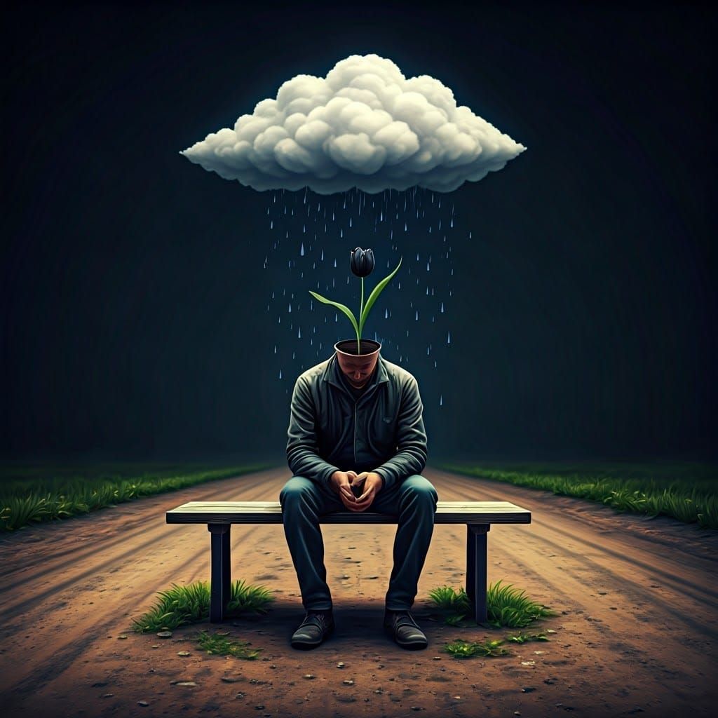 Man with Tulip and Rain: Fantasy Art