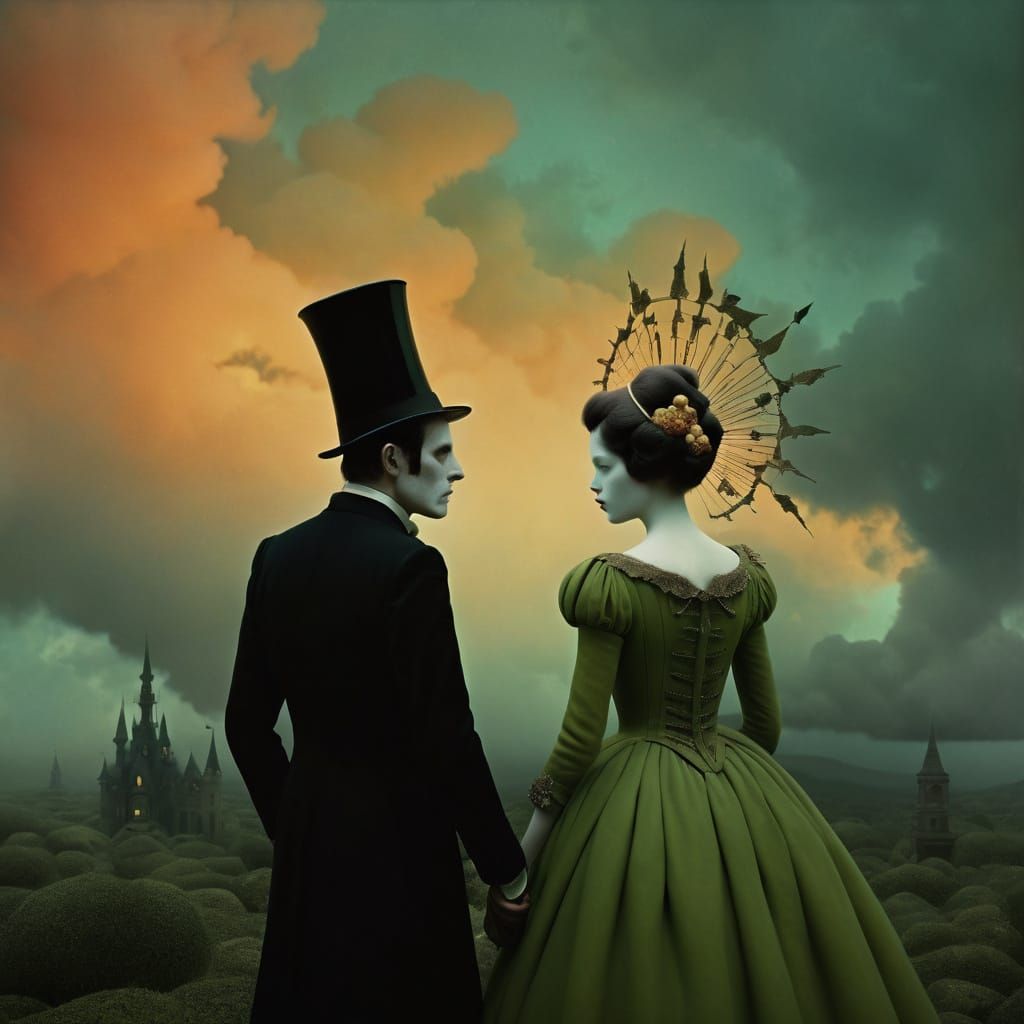 Dark Fairytale Couple in Surreal Dystopia