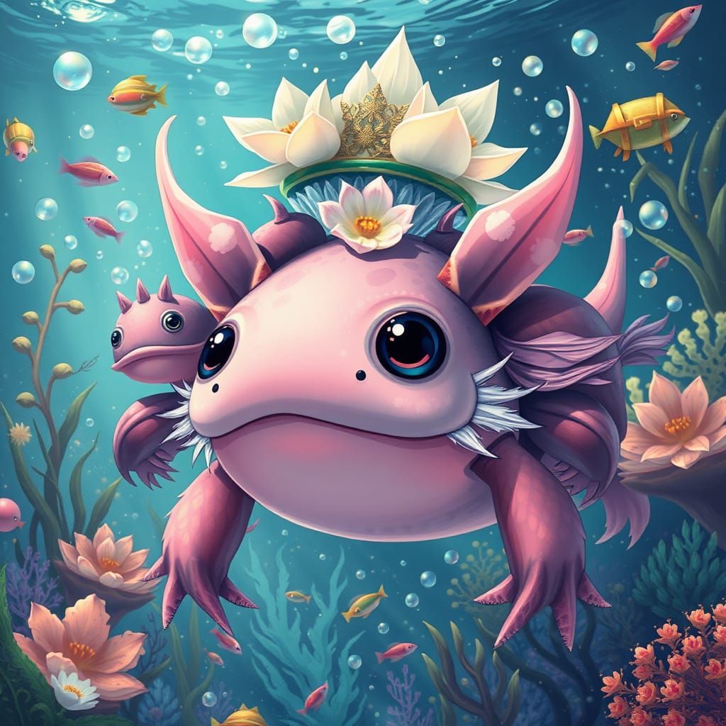 Regal Axolotl in Vibrant Underwater Wonderland