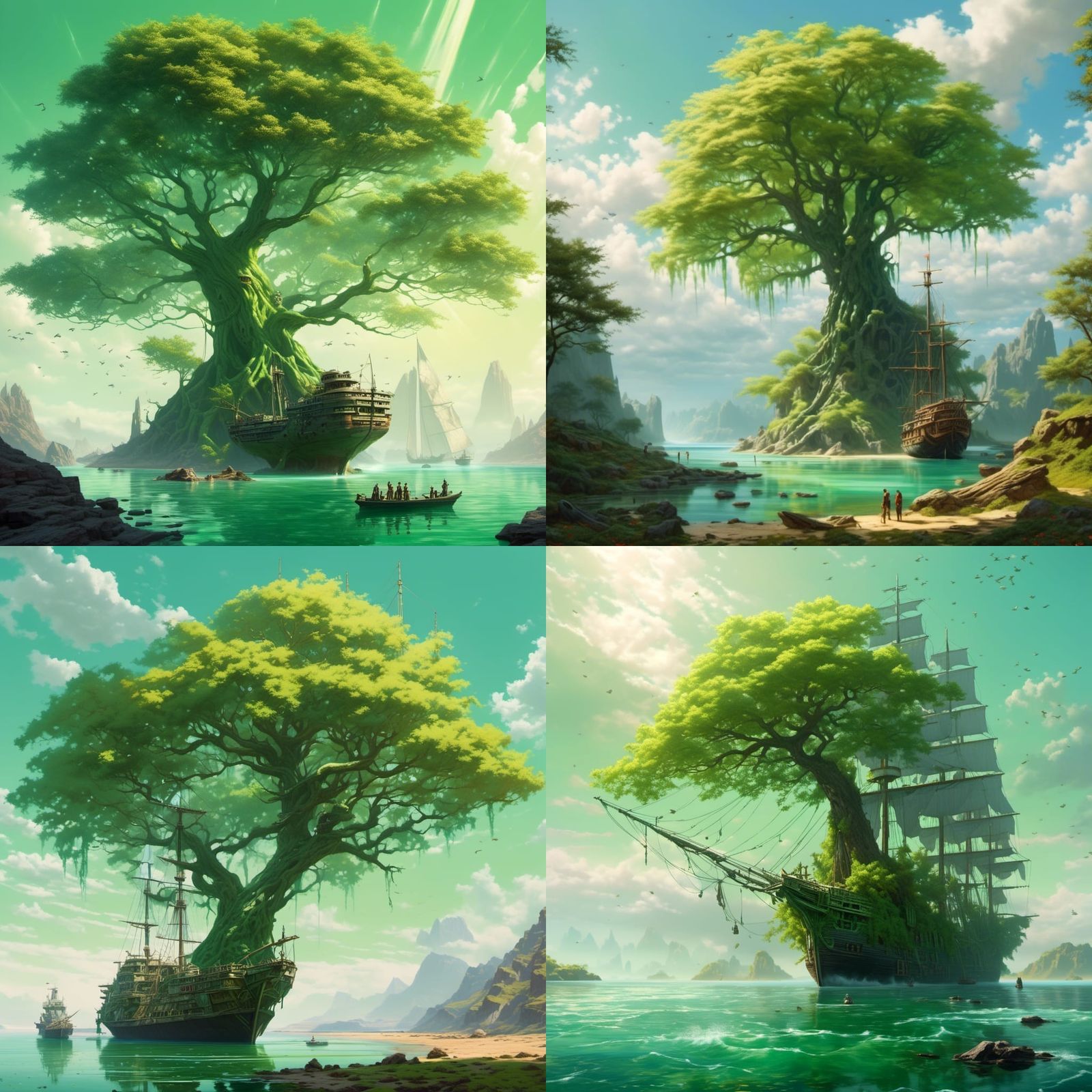 Living Tree Ships by a Green Shore