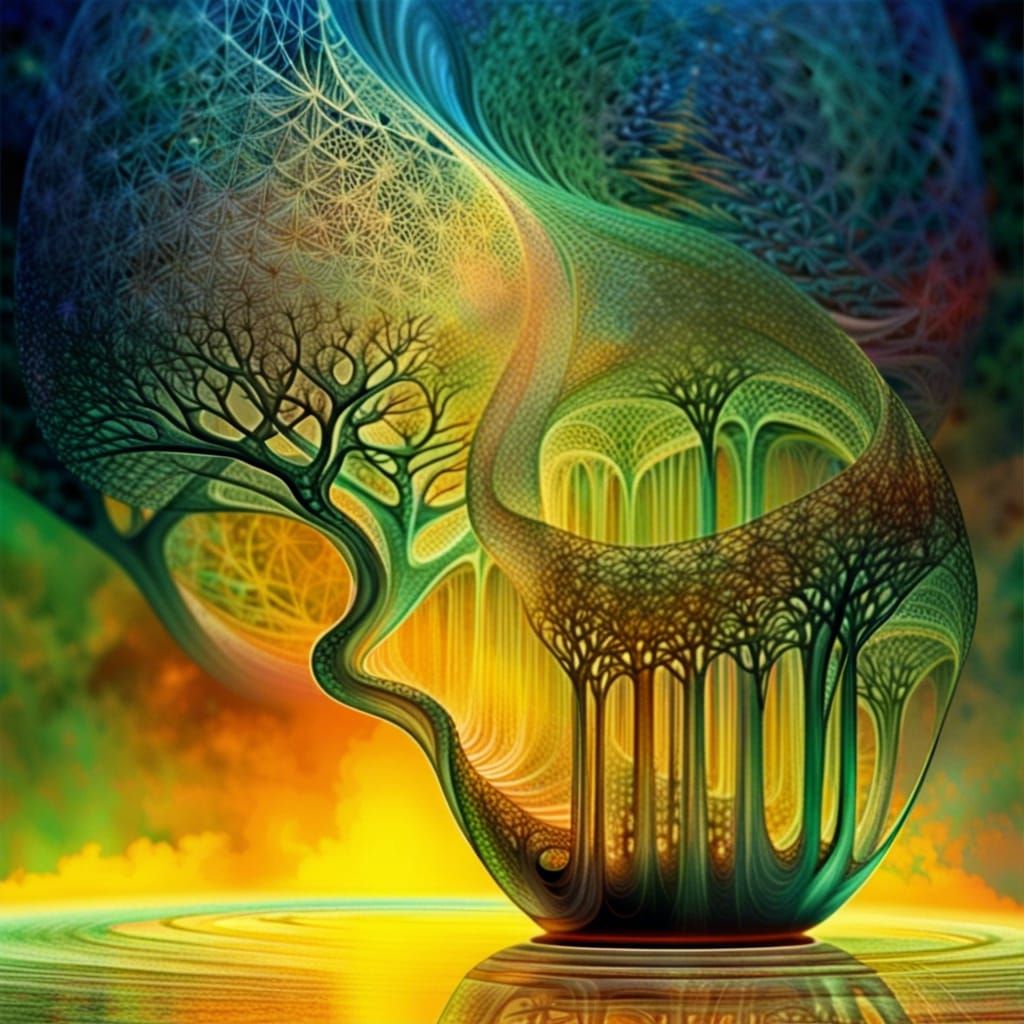 Crystal Fractal Forest: Suminagashi 4D Art