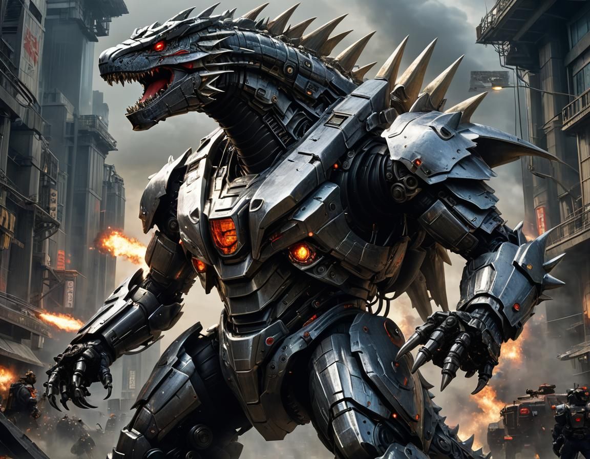 Detailed Portrait of Mechagodzilla in Action Pose