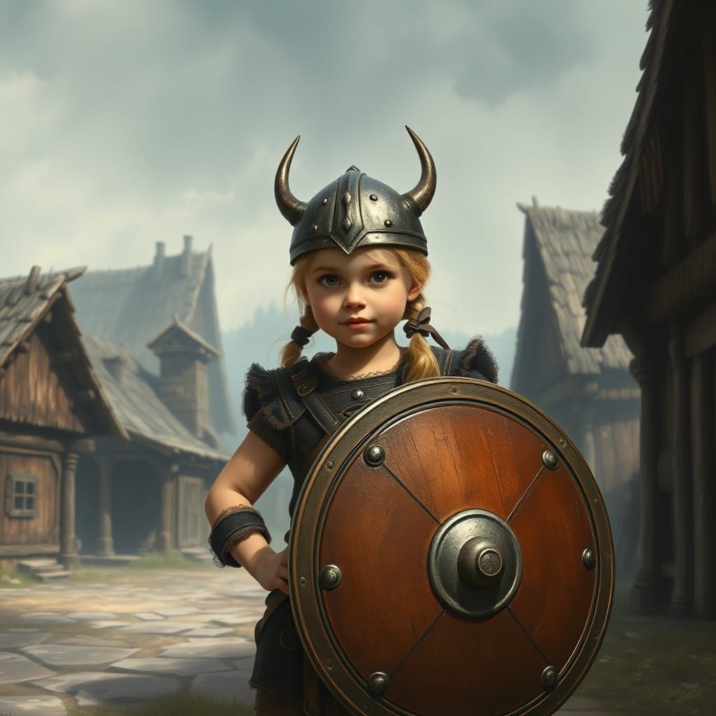 Viking Shield Maiden in Leather Armor Stands Proud