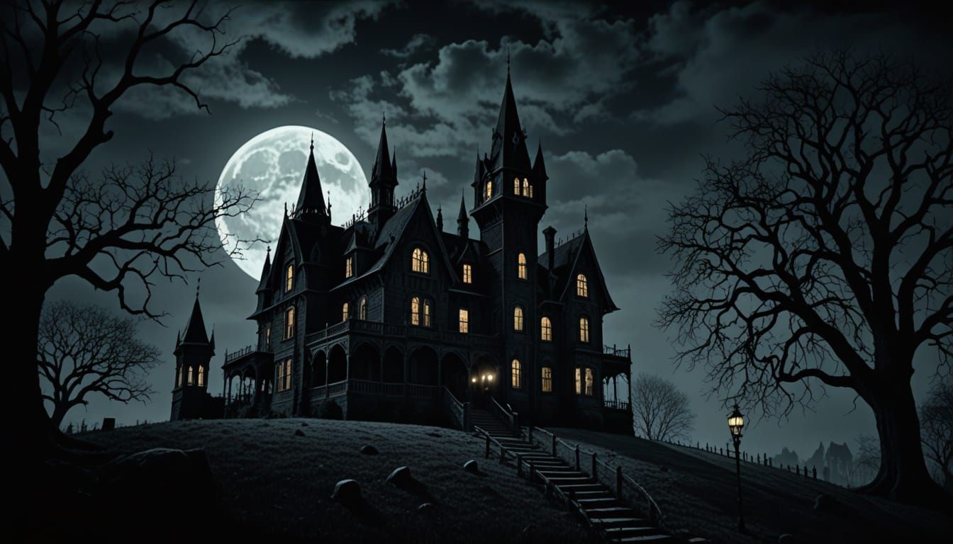 Spooky Haunted House in Dark Gothic Style