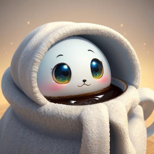 Cozy Ghost with Cocoa: 3D Digital Art