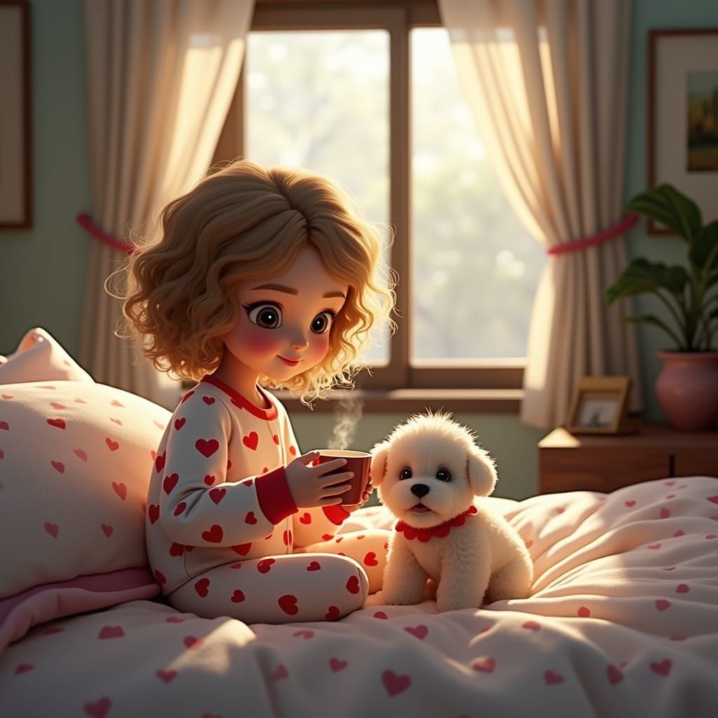 Cozy Morning Scene in Vibrant, Magical Style