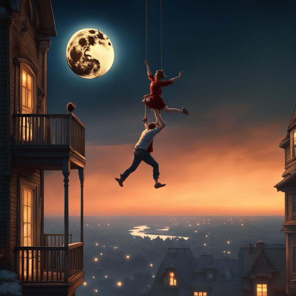 Man Hangs Moon for Girlfriend, Rockwell Style