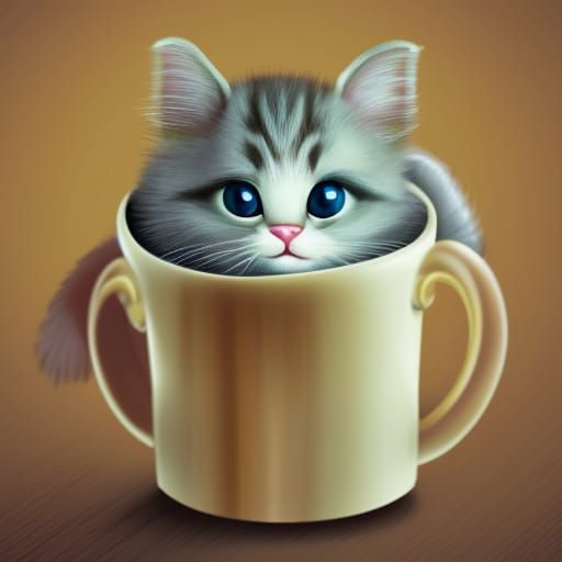 Cartoon Kitten's Cocoa Bath with Marshmallow