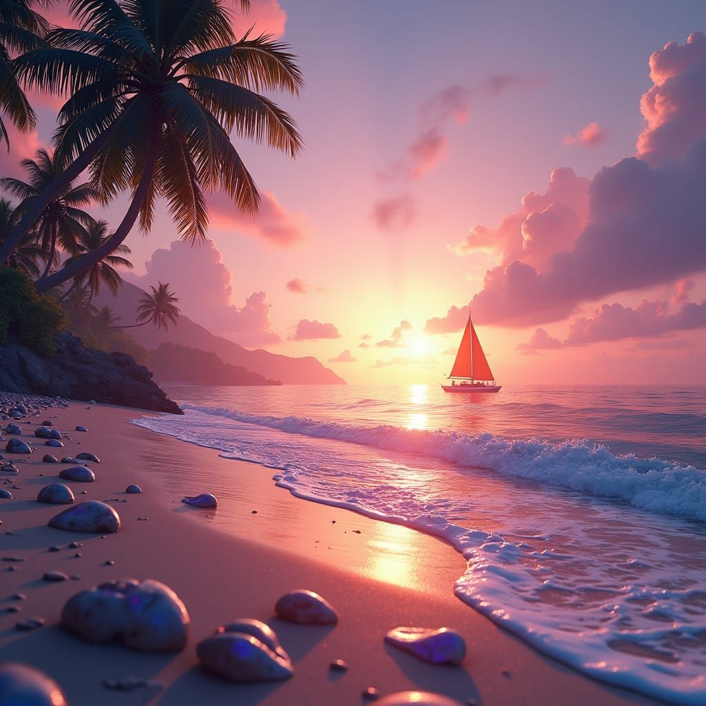 Purple and Pink Sunset Beach Matte Painting