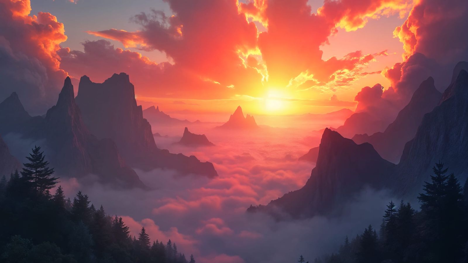 Fantastical Sunrise Matte Painting in Deep Color