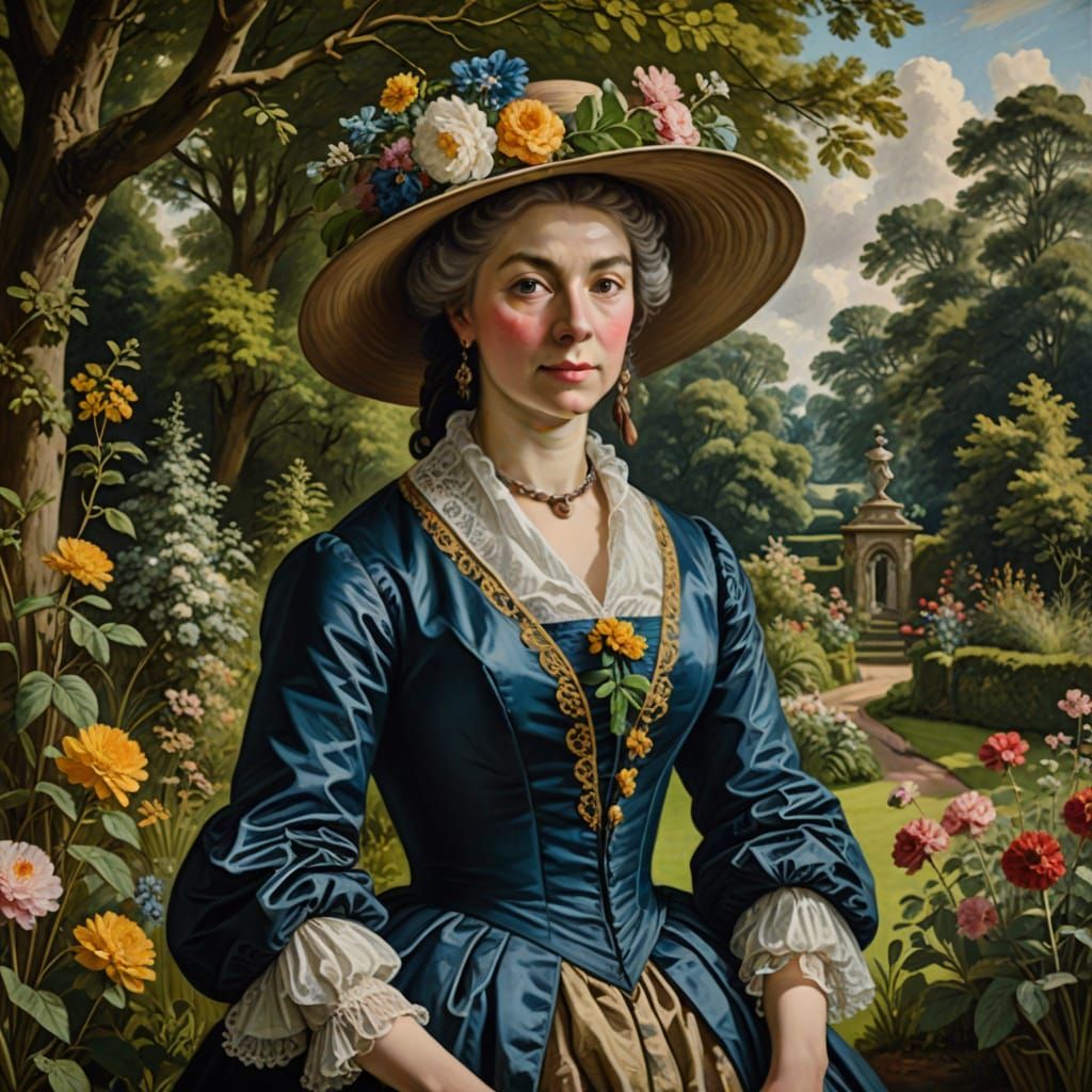 Lady in Garden Portrait in Gainsborough Style