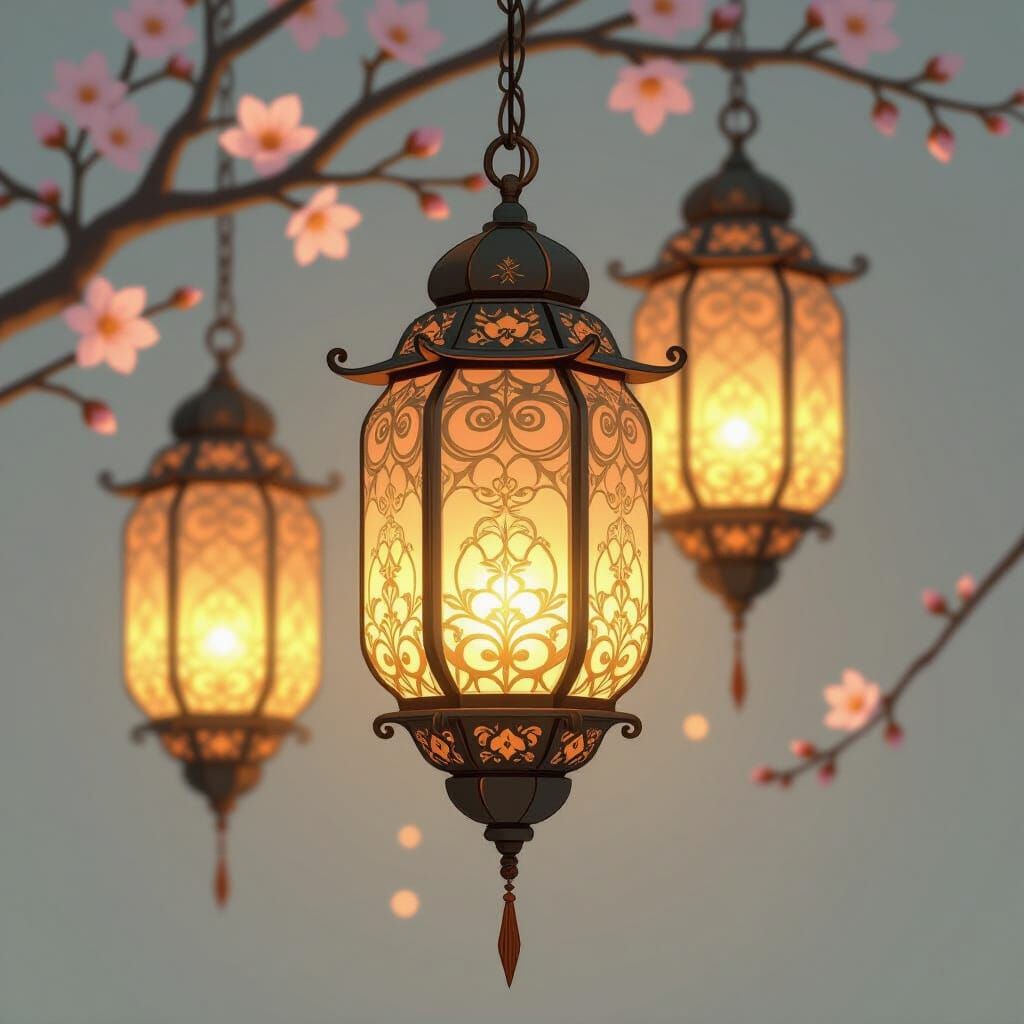 Ornate Lanterns with Soft Lighting, Digital Art