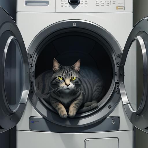 cat hiding inside the dryer