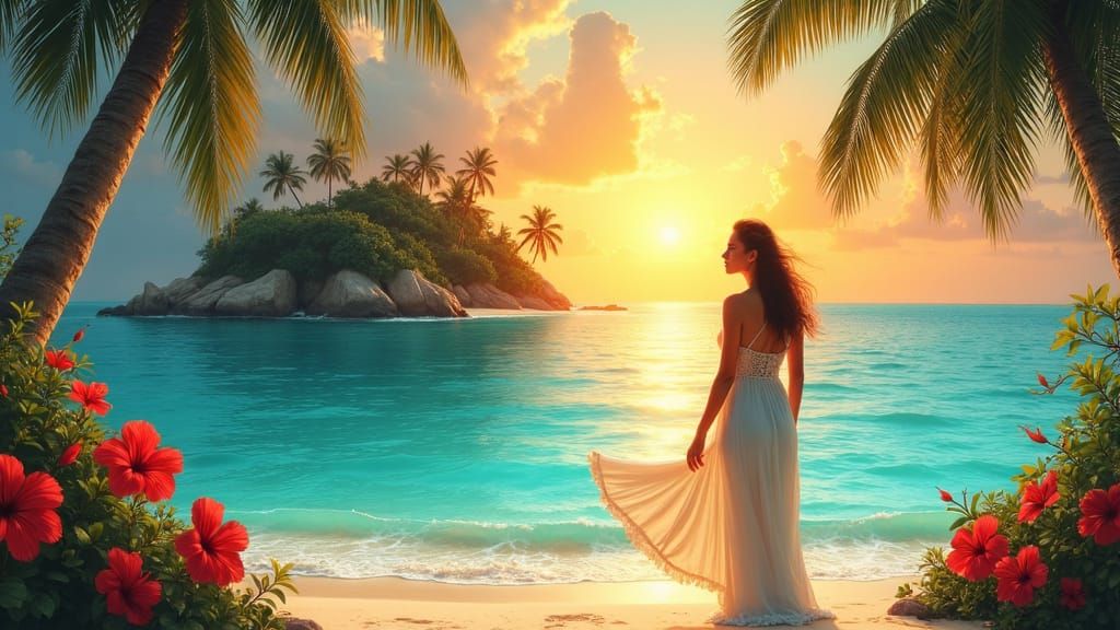 Island Sunset: Impressionistic Coastal Serenity