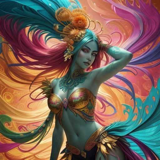 Dragon Peacock Woman in Abstract Expressionism Style