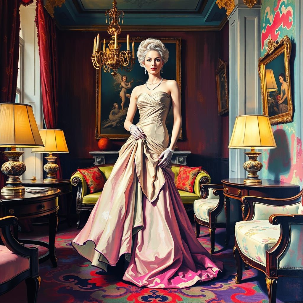 Elegant Madam in Impressionist Gouache Style