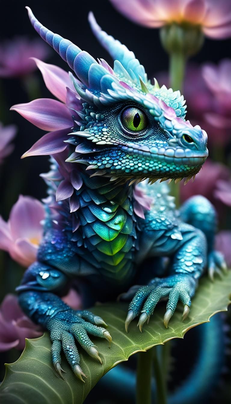 Surrealistic Realism of a Dragon's Sanctuary in a Vibrant Fl...