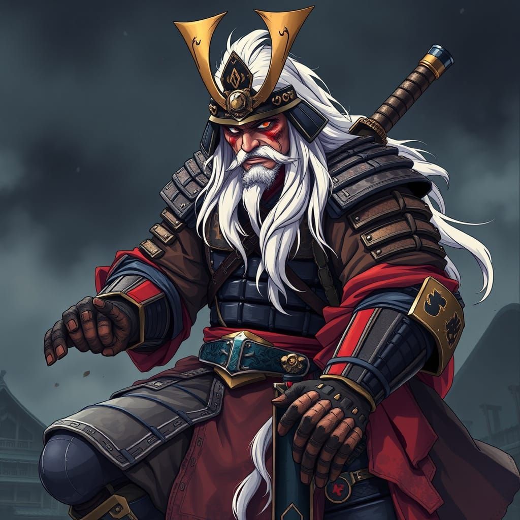 Drunken, Disheveled Samurai in Anime Style