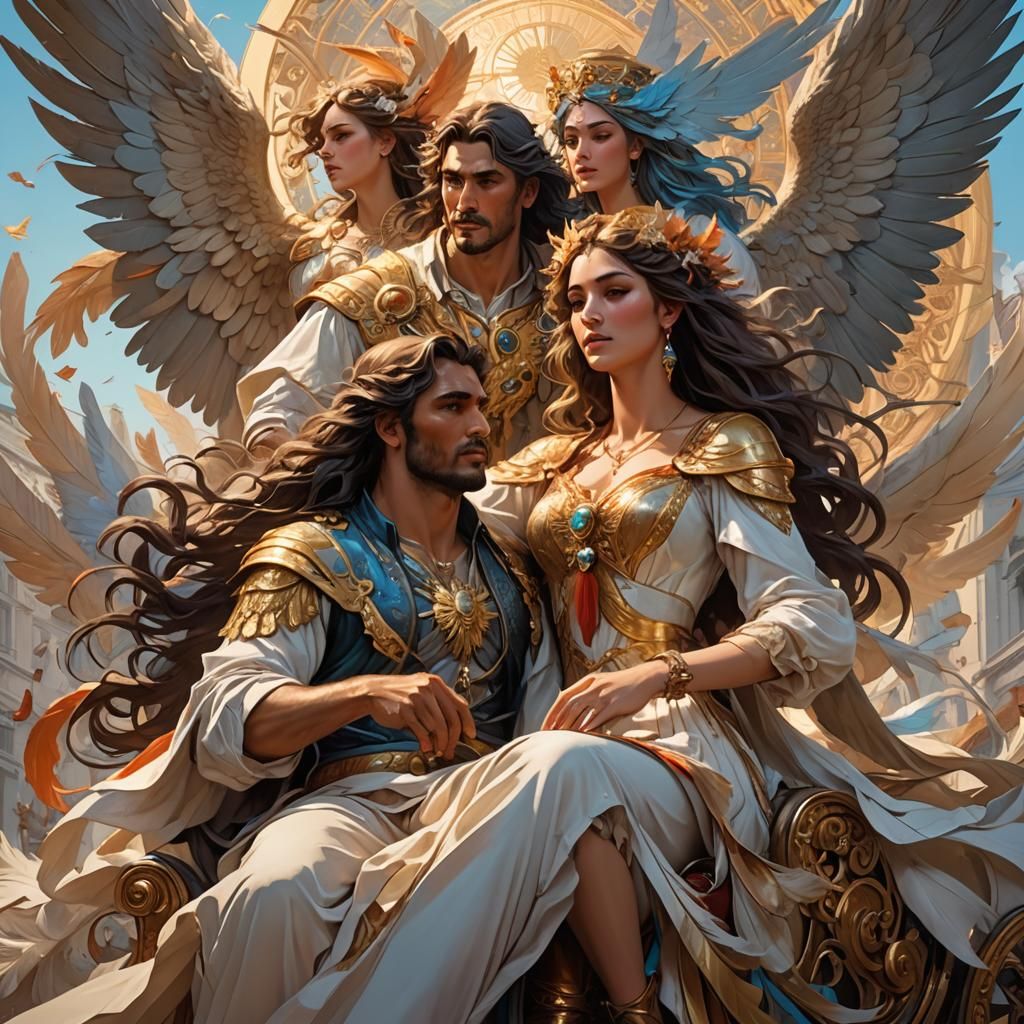 Winged Cuban Male Descends in Chariot, Digital Art